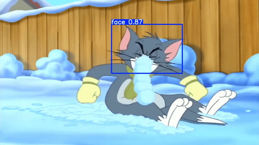 Face Detection: an uploaded Tom and Jerry face with the face detected by the model